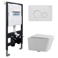Комплект подвесной унитаз ABBER Rechteck AC1201 белый с инсталляцией AC0105 и кнопкой AC0121MW белая матовая