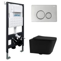 Комплект подвесной унитаз ABBER Rechteck AC1201MB черный матовый с инсталляцией AC0105 и кнопкой AC0121 хром