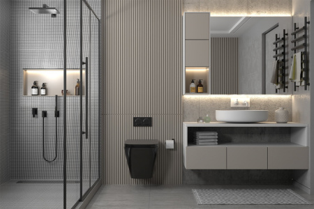 Комплект подвесной унитаз ABBER Rechteck AC1201MB черный матовый с инсталляцией AC0105 и кнопкой AC0120RG золото розовое