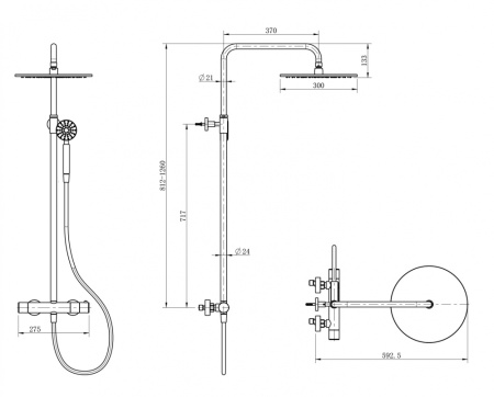 Душевая стойка ABBER Wasser Kreis 316 AF8160BGG без излива, термостат, брашированная оружейная сталь