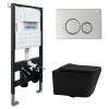 Комплект подвесной унитаз ABBER Rechteck AC1201MB черный матовый с инсталляцией AC0105 и кнопкой AC0121 хром